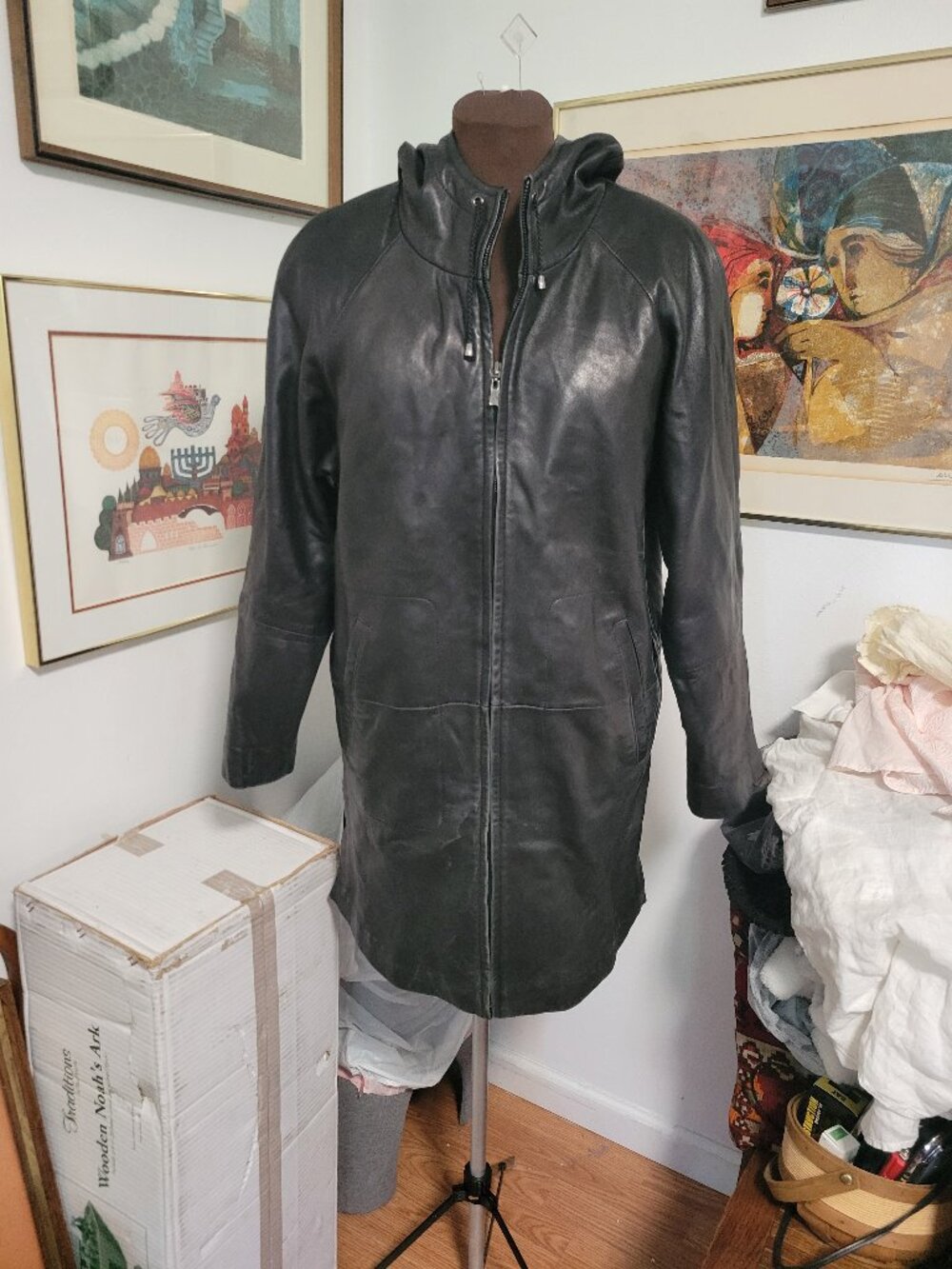 Vintage LNR 3/4 Super Soft Butter Leather Coat with Hood